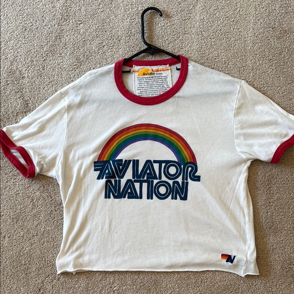 Aviator Nation White Red Cropped Retro Tee